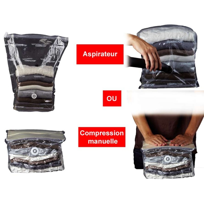 Compactor - Lot de Sacs sous vide de voyage Roll-up L, 6 sachets, rangement  valise cabine avion, camping, compression manuelle sans aspirateur, idéal  pour vêtements, t-shirts, polos, pulls, pantalons : : Cuisine