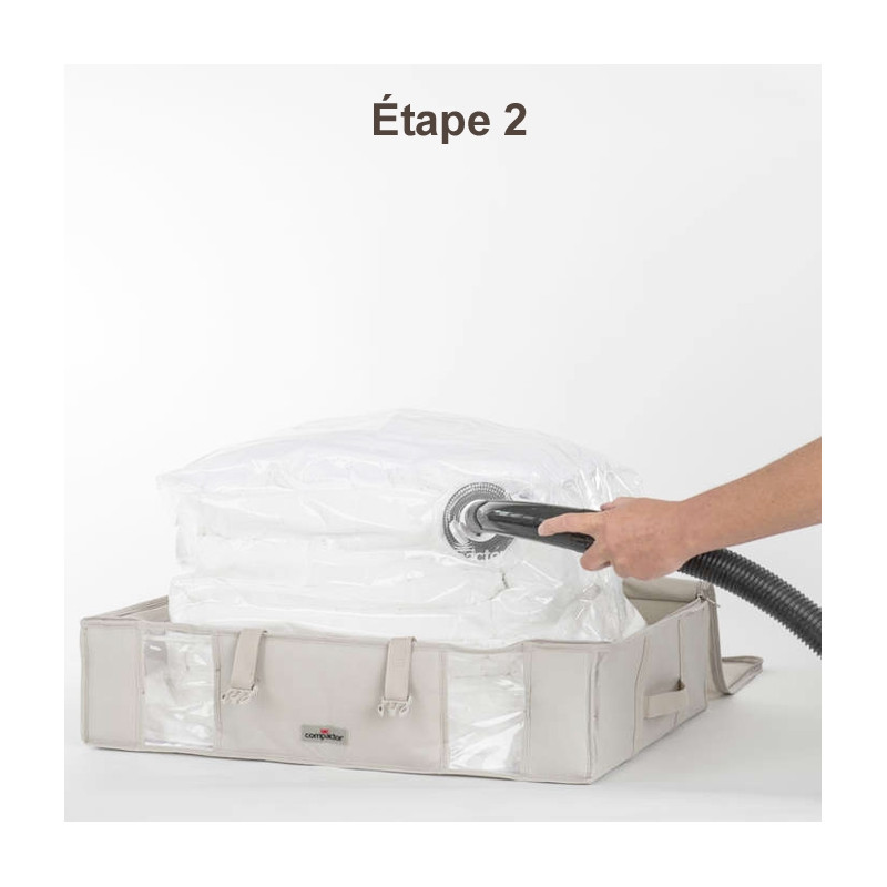 Compactor housse gain de place sous vide 210 Litres couleur beige Coffre et malle de rangement interieur