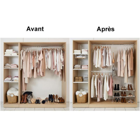 Étagère Suspendue Sur Porte Clastyle 5 Compartiments - Rangement Jouets, Cosmétiques, Salle De Bain - Rose, Dimensions 144x40x17.5cm