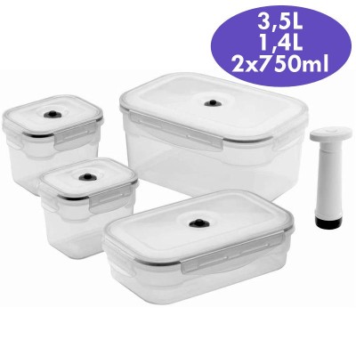 Lot de 4 boîtes alimentaires sous vide rectangulaires Aspifresh