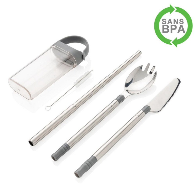 Set De Vaisselle De Camping 1 Personne - 7 Pièces Inox (Assiette, Tasse, Couteau, Fourchette, Cuillère, Sac) - Léger Et Lavable Au Lave-Vaisselle