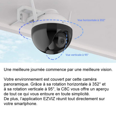 Caméra d'extérieur motorisée EZVIZ C8C - Sans fil - Vision nocturne -  Blanc/Noir