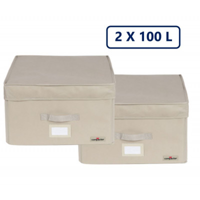 Compactor coffre sous vide 2 x100 Litres beige, housse rangement dressing