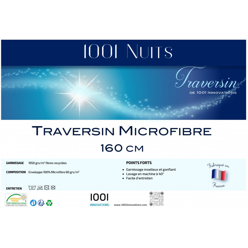 TRAVERSIN MICROFIBRE GONFLANT ET MOELLEUX 160 CM 1050 grs/m2 fibres  recyclées