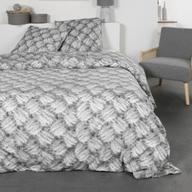 Parure de lit 2 personnes 240X260 Flanelle gris clair imitation lainage