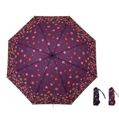 Parapluie Ultra Compact Prune Petites Fleurs Colorées Neyrat