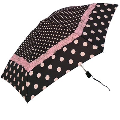 Parapluie Pliant Pois Frou-Frou Noir et Rose Neyrat