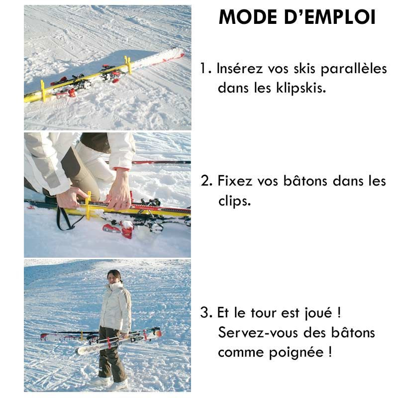 Porteskis facile Klipski, crochet fixation skis, chaussures et bâtons