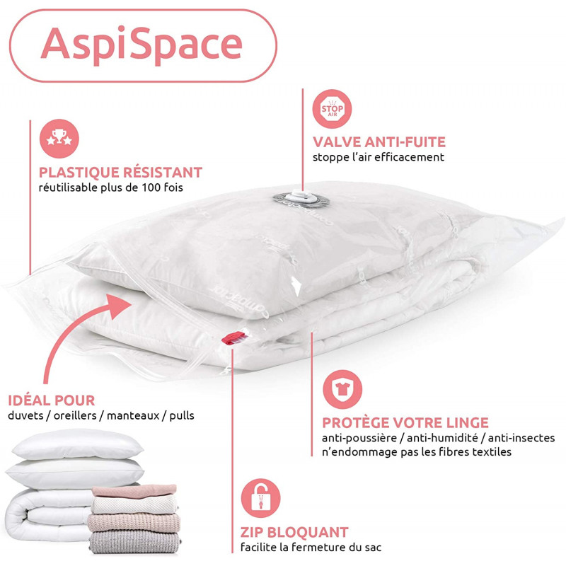 Sac Rangement sous Vide Aspirateur, 6 Pièces  (2*100x80cm/2*90x70cm/2*80x60cm) Housse de Rangement sous Vide avec Pompe à  Vide Manuelle, Sac de Compression pour Matelas, Vêtements, Couettes,  Literie : : Cuisine et Maison