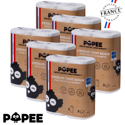 Popee ESSUIE-TOUT ecologique Ultra-absorbant Lot de 6 paquets x2