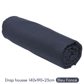 Drap Housse 140X200 +30  2 personnes Coton 57 fils Bleu foncé