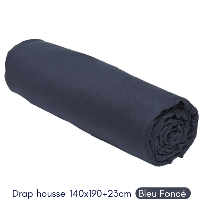 Drap Housse 140X200 +30  2 personnes Coton 57 fils Bleu foncé