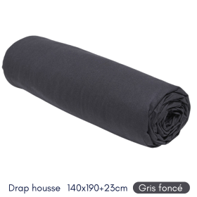 Drap Housse 140X190+23 2 personnes Coton 57 fils Gris foncé Fusain
