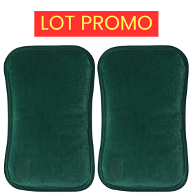 Lot promo 2 bouillottes électriques vertes avec pochette chauffe-mains ultra douce