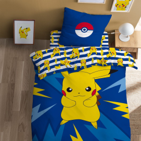 Parure de Lit Enfant Imprimée Réversible, PIKACHU Bleue électrique 140 x 200 cm avec taie d'oreiller en coton