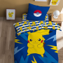 Parure de Lit Enfant Imprimée Réversible, PIKACHU Bleue électrique 140 x 200 cm avec taie d'oreiller en coton
