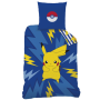 Parure de Lit Enfant Imprimée Réversible, PIKACHU Bleue électrique 140 x 200 cm avec taie d'oreiller en coton