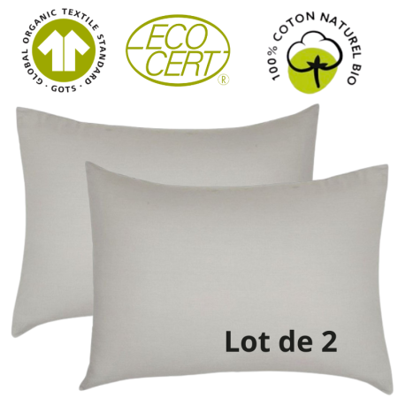 Lot de 2 Taies d'oreiller 100% coton bio 50 x 70 cm Organic Dune