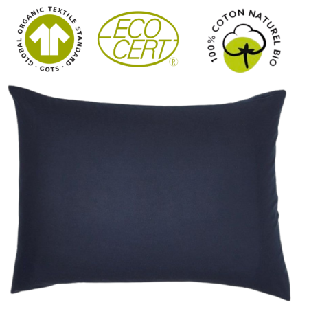 Taie d'oreiller 100% coton bio 50 x 70 cm Organic Bleu fonçé