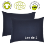 Lot de 2 Taies d'oreiller 100% coton bio 50 x 70 cm Organic bleu fonçé