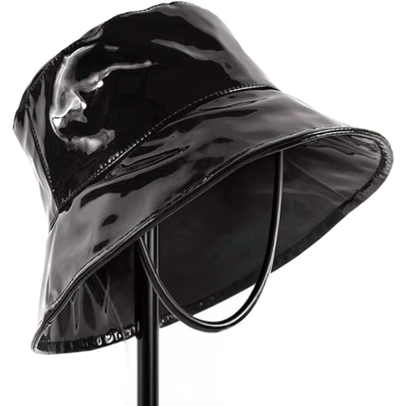 XYIYI Chapeau De Pluie En Cuir PU Noir – Bob Étanché Réversible, Protection Solaire Et Pêche Pour Femmes Et Filles