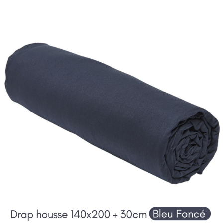 Drap Housse 140X200 +30  2 personnes Coton 57 fils Bleu foncé