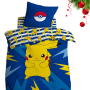 Parure de Lit Enfant Imprimée Réversible, PIKACHU Bleue électrique 140 x 200 cm avec taie d'oreiller en coton
