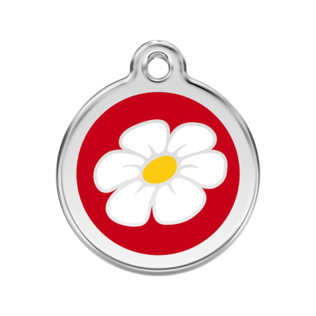 Médaille chien Red Dingo, acier inoxydable gravure personnalisée, marguerites