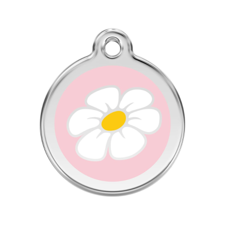 Médaille chien Red Dingo, acier inoxydable gravure personnalisée, marguerites