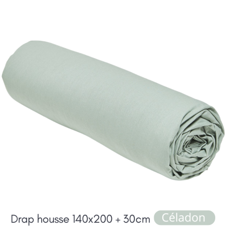 Drap Housse 140X200 +30  2 personnes Coton 57 fils  Vert Céladon