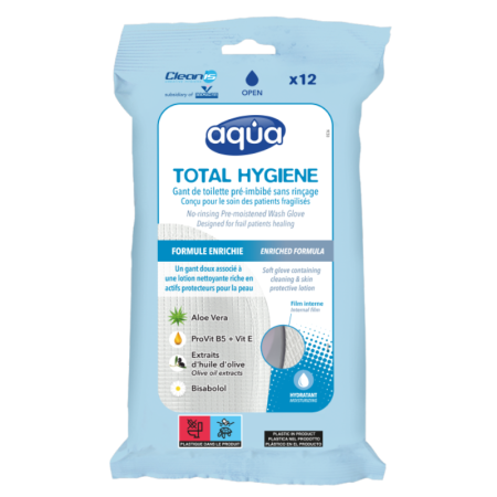 Gants de toilette pré-imbibés Aqua Total Hygiène Cleanis