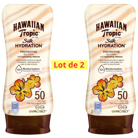 Lot de 2 HAWAIIAN TROPIC Lotion solaire hydratante Silk Hydration - SPF50