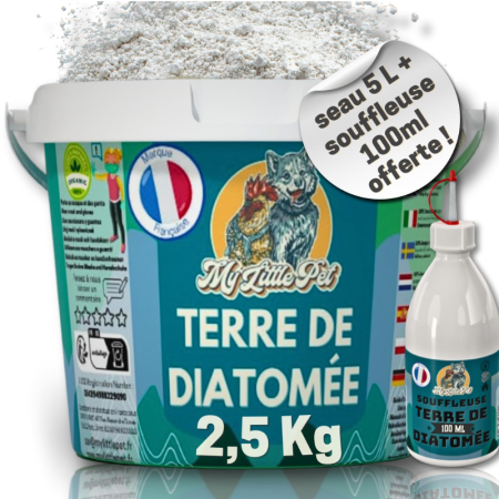 100% Terre de Diatomée Alimentaire Blanche 2.5Kg Seau + Souffleuse 100ml