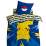 Parure de Lit Enfant Imprimée Réversible, PIKACHU Bleue électrique 140 x 200 cm avec taie d'oreiller en coton