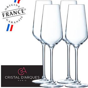 4 flûtes à Champagne 23 cl Cristallin - Cristal d'Arques - Verre ultra transparent