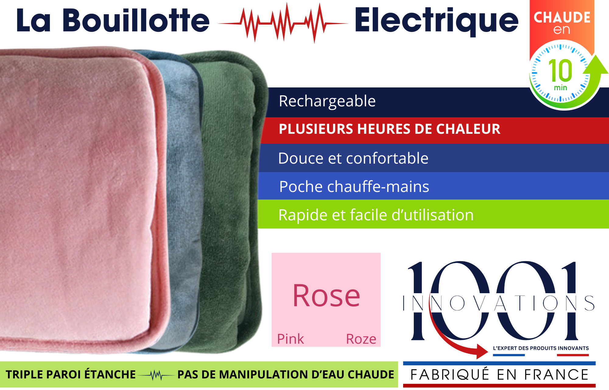 Bouillotte électrique Rose - Marque Sin - Modèle 20 - Chauffe-douleur Neuf