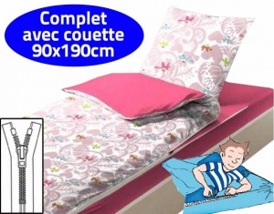 Housse de couette avec zip 90x190cm Caradou en coton, motif rose fille