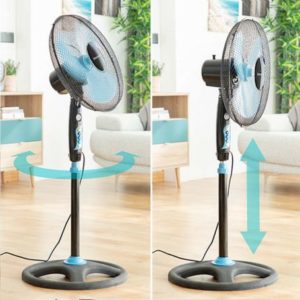 Ventilateur sur pied design noir et bleu